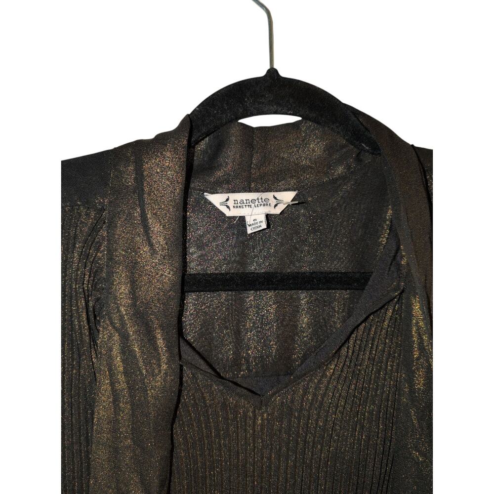 Nanette Lepore Black & Gold Sparkle Swing Dress with Tie Neck - Picture 3 of 4